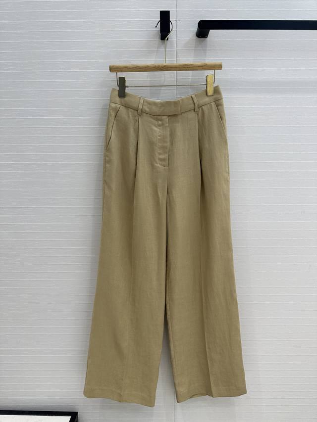 独家首发Bc 25S早春新品，亚麻高腰褶裥西裤！老钱慵懒通勤随性的高级单品。笔挺却不厚重，舒服的不想脱下来！经典直筒阔腿裤型梨形身材的穿搭天菜！后耳仔的铜珠链细
