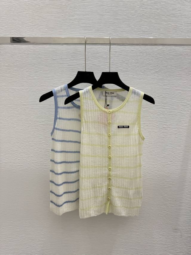 M家 夏季新款 撞色条纹针织背心开衫 颜色：绿色 蓝色 尺码：36.38.40