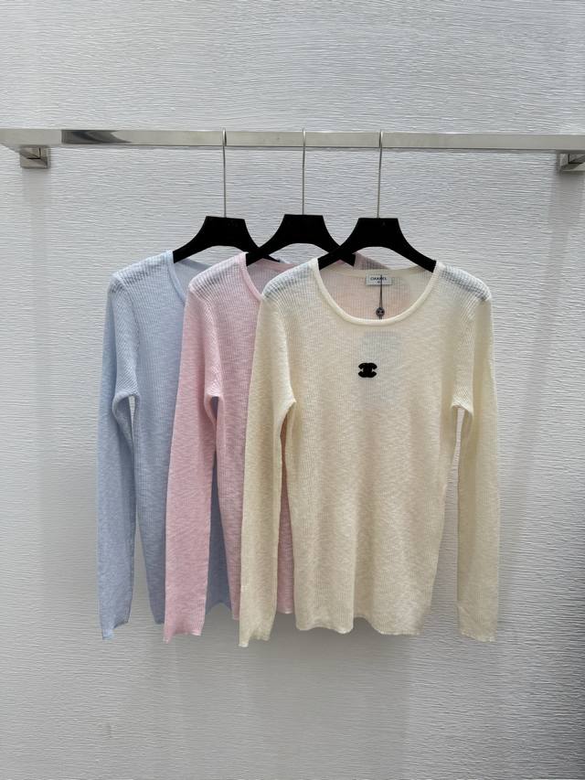 Ch家 早秋新款 纯色简约圆领针织长袖 颜色：杏色 粉色 蓝色 尺码：36.38.40