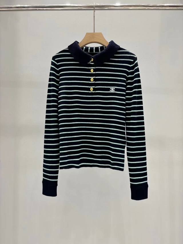 上新 Celine 早秋新款 Polo领针织条纹毛衣 码数：Sml