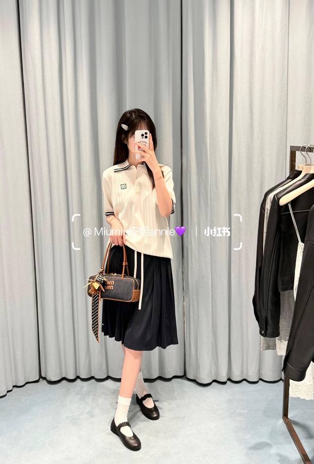 Miu25早秋新款 抽绳绑带刺绣字母百褶中裙高版出品棉材质半裙Sml