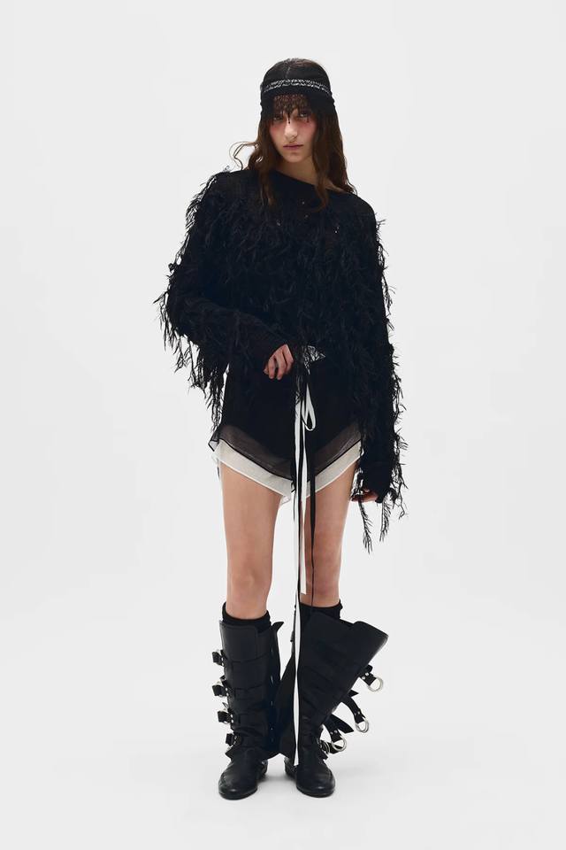 25Ss春夏Ann Demeulemesster 暗黑系双层拼接短裤 高品质蕾丝拼接。Sml ：黑色