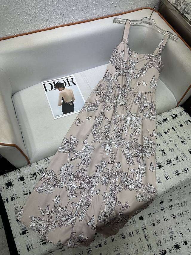 Dior* 2025新款吊带连衣裙 印花面料 面料柔软舒适 时尚优雅 高品质 单色 Sml