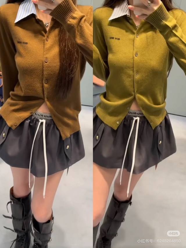 Miumi*2025新品 高腰抽绳时髦短裙 定制Yb进口马海毛羊毛材质 工艺处理 光泽高级 舒适不扎身 裁剪垂顺流畅 高腰抽绳短裙版型 翻盖口袋对称设计 微A外