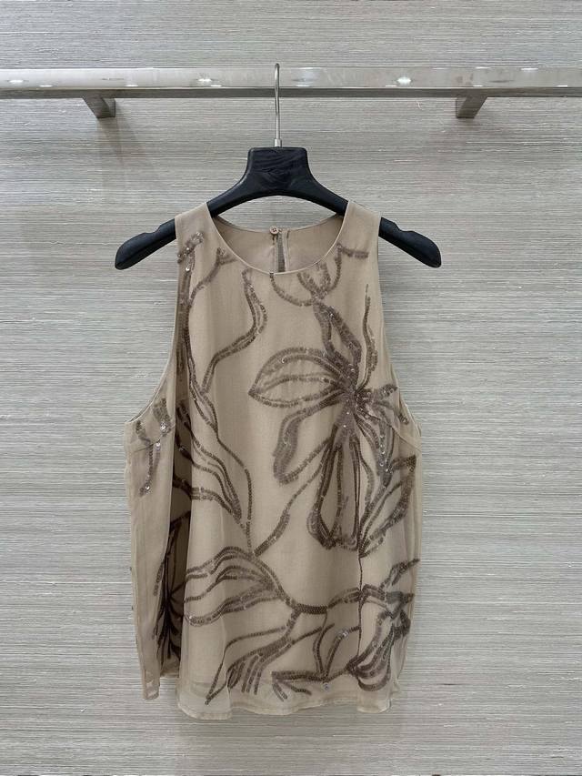独家首发高端原单品质 Bc老钱风穿搭，25秋冬新品，重工树叶剪影亮片刺绣真丝背心！重磅定制双层真丝面料质感绝好！树叶剪影效果闪耀效果亮片刺绣工艺法式优雅气质名媛