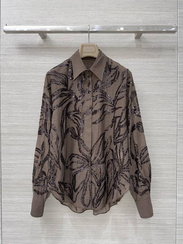 独家首发高端原单品质 Bc老钱风穿搭，25秋冬新品，重工树叶剪影亮片刺绣衬衫！定制棉欧根纱面料质感绝好！剪影效果闪耀效果亮片刺绣工艺法式优雅气质名媛风！白富美必