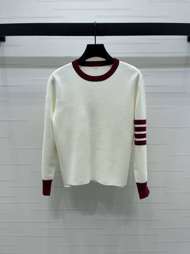 上新原单高端品质 Thom Brown* 2025早秋最新系列！撞色圆领针织长袖上衣！定制羊毛针织材质 舒适柔软 质感细腻 圆领长袖剪裁 通体衣摆两侧开衩设计