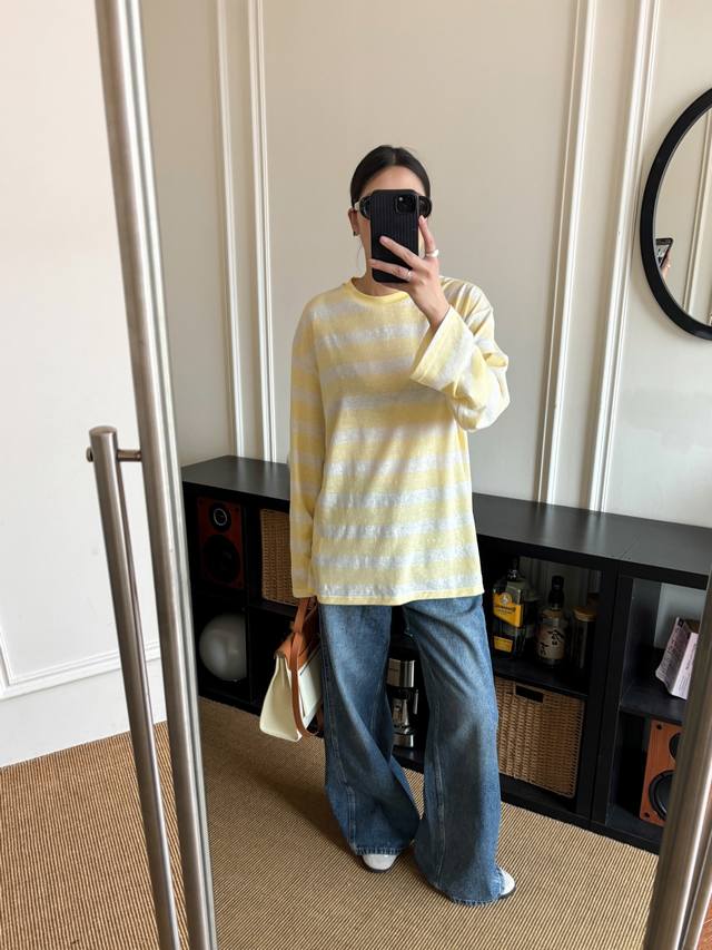 No Name上新 小众~ 时尚减龄彩点混纺棉横条纹宽松长袖T恤 Sml