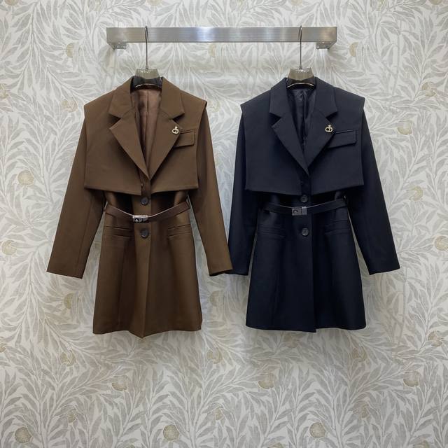 Di★ Fw 气质西装翻领胸针点缀工装风西装外套， 配送腰带 高级面料，颜色:图片2色，面料:精纺Tr西装面料 Smlxl
