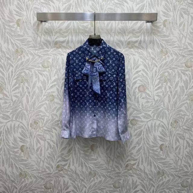 Lo★ Fw 数码定位印花泼墨扎染印花真丝飘带衬衣，高级面料，颜色:图片色，面料:重磅真丝 Silk 面料 Smlxl