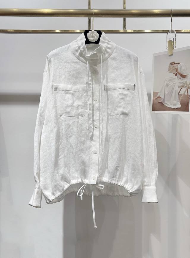 上新～独家高定衬衣首发 25Aw Celin*极简时尚高级感重工钉珠链百分百亚麻抽绳衬衣，很有设计感的一款衬衣 非常适合各种日常造型 潇洒不羁 采用百分百亚麻面
