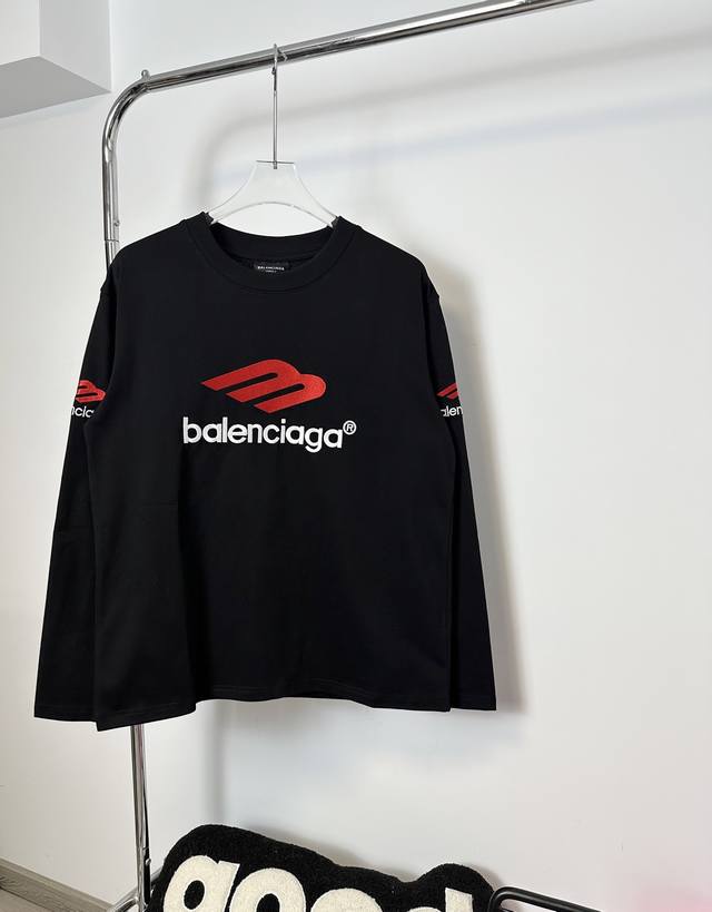 款号：Hmy161# Balenciaga巴黎世家经典3M字母刺绣圆领长袖T 情侣同款 全套包装 三标齐全 区别市场通货 随意对比 纯棉280克高克重32支双纱