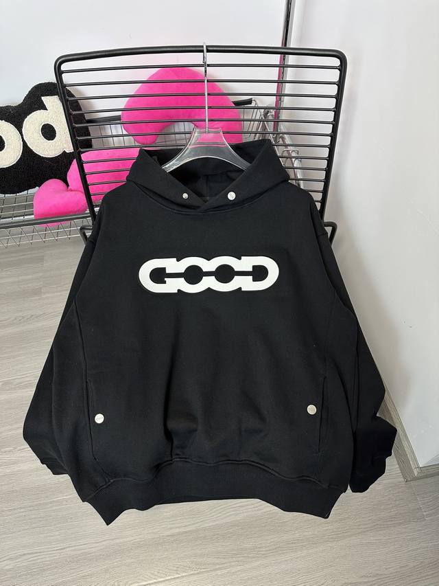 款号：Hmy159# Goodbrand3D立体凹凸印皮标纽扣长袖连帽卫衣 重工制作 扫码秒进官网 全部定制原版一致 超多细节所见即所得 认准独家背景 正儿八经