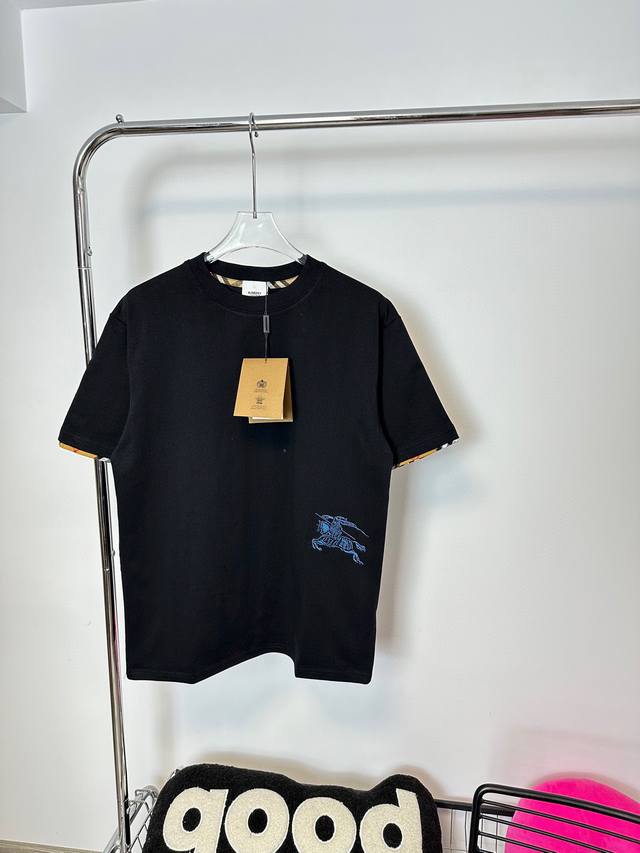 特价 齐色齐码 特价清不退换 款号：Hmy78# 巴宝莉Bbr Burberry 经典格子拼接万针精密刺绣战马短袖T恤 正儿八经2 克纯棉双砂面料 所有面料均已