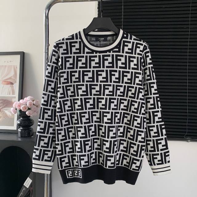 款号：M111 芬迪 Fendi 满印Logo毛衣 秋冬圆领最新款Logo标志年年被追捧的经典时尚装饰已经风靡全球 颜色：图片色 尺码：S M L Xl