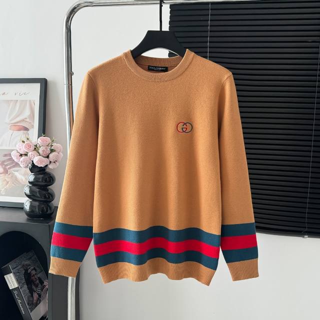 款号：M90 古驰 Gucci 下摆条纹毛衣秋冬圆领最新款Logo标志年年被追捧的经典时尚装饰已经风靡全球 颜色：图片色 尺码：S M L Xl