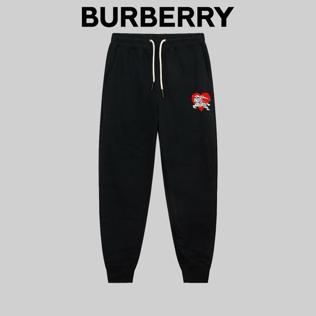顶级版本，区别通货 Burberry 巴宝莉24Ss 秋冬季秀款 修身线条简约字母Logo运动裤 380G克重 兼容所有身材 腰部松紧带黑白抽绳设计 定制抽绳口