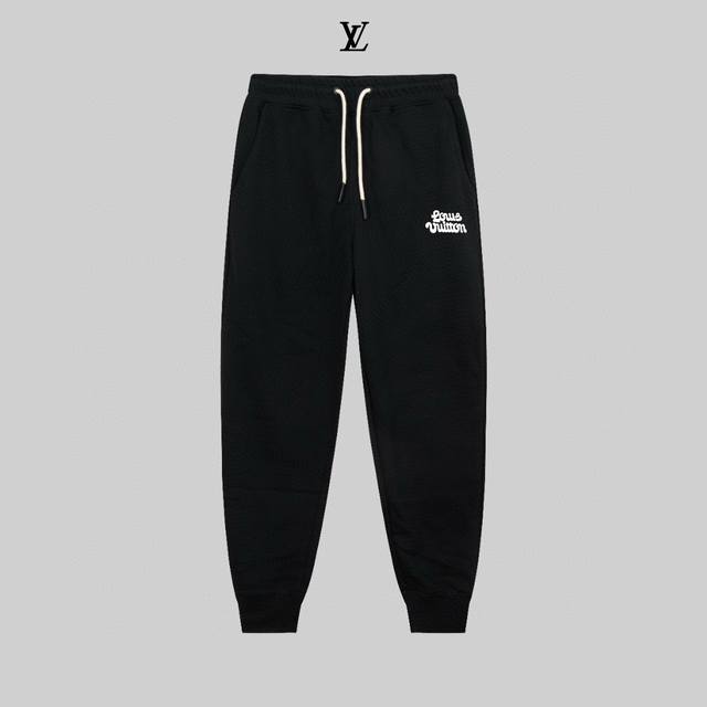顶级版本，区别通货 Lv 25Ss 秀款 修身线条徽标Logo运动裤 380G克重 兼容所有身材 腰部松紧带黑白抽绳设计 定制抽绳口袋两侧都带有斜插口袋设计 后