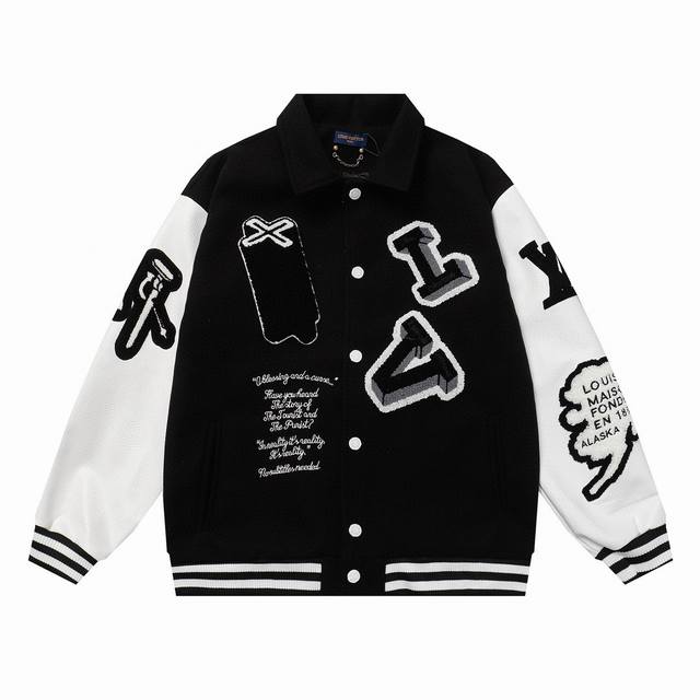 Lv绿野仙踪棒球服 700G高克重尼料 荔枝纹手皮 Xs S M L Xl 黑