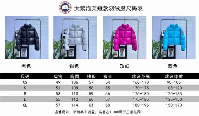 正品级 泡芙短款大鹅面包服羽绒服 新品官方爆款Canada Goose加拿大鹅泡芙短款羽绒服2256W，4色尝鲜版本！今年的王炸款！ 4色5码Xs－Xl 羽绒衣