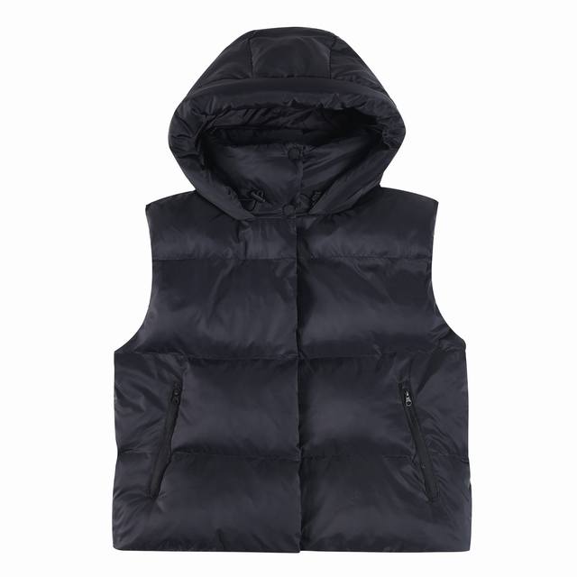 正p级 Alo马甲A棉 Alo Yoga Gold Rush puffer Vest 连帽纯色合身拉链马甲 女款 连帽纯色马甲金标棉 系列 配色：黑色 象牙色
