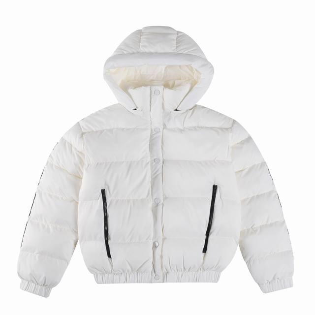 正p级 Alo Yoga条纹织带羽绒服 夹克 Alo Yoga Aspen Love puffer Jacket 条纹织带连帽金标A棉可脱卸帽防水短款夹克 女款