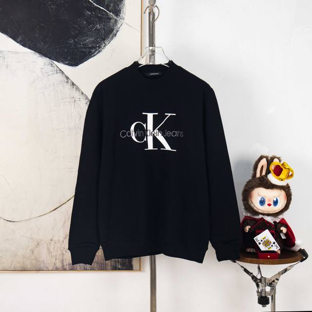 Zp版本［独家供应］ Ck经典大标印花字母刺绣圆领长袖T 情侣同款 全套包装 三标齐全 区别市场通货 随意对比 纯棉280克高克重32支双纱 不起球 不褪色 舒