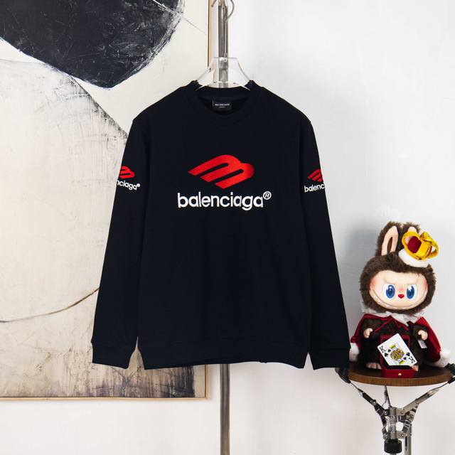 Zp版本［独家供应］ Balenciaga巴黎3M字母刺绣圆领长袖T 情侣同款 全套包装 三标齐全 区别市场通货 随意对比 纯棉280克高克重32支双纱 不起球