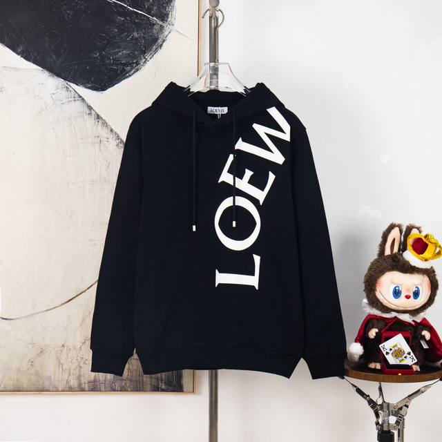 Zp版本［独家供应］ Loewe罗意威标识字母印花连帽抽绳卫衣 面料采用400克毛圈高克重95棉5氢纶1×1双纱洗一辈子都不会变形的 男女同款 官网细节一致 全