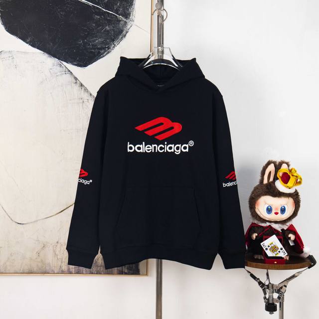 Zp版本［独家供应］ Balenciaga巴黎3M字母标识刺绣抽绳连帽卫衣 面料采用400克毛圈高克重95棉5氢纶1×1双纱洗一辈子都不会变形的 男女同款 官网