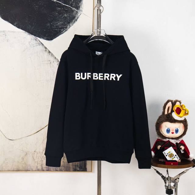 Zp版本［独家供应］ Burberry巴宝莉经典字母立体硅胶印抽绳连帽卫衣 面料采用400克毛圈高克重95棉5氢纶1×1双纱洗一辈子都不会变形的 男女同款 官网