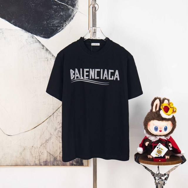 Zp版本［独家供应］ Balenciaga 巴黎世家 300克圆领短袖T恤 品牌经典 胶带 珍珠 胶印 字母Logo压花工艺 官方同步 高版本 高品质 时尚个性