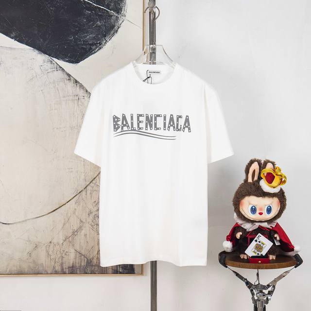Zp版本［独家供应］ Balenciaga 巴黎世家 300克圆领短袖T恤 品牌经典 胶带 珍珠 胶印 字母Logo压花工艺 官方同步 高版本 高品质 时尚个性