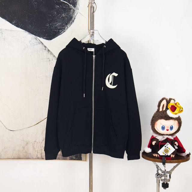 Zp版本［独家供应］ Celine 刺绣帽衫拉链外套 面料：采用420克毛圈面料，面料做有轻微抓绒工艺。该款采用长纱双股定织纯棉款。螺纹搭配2*2双纱460克配