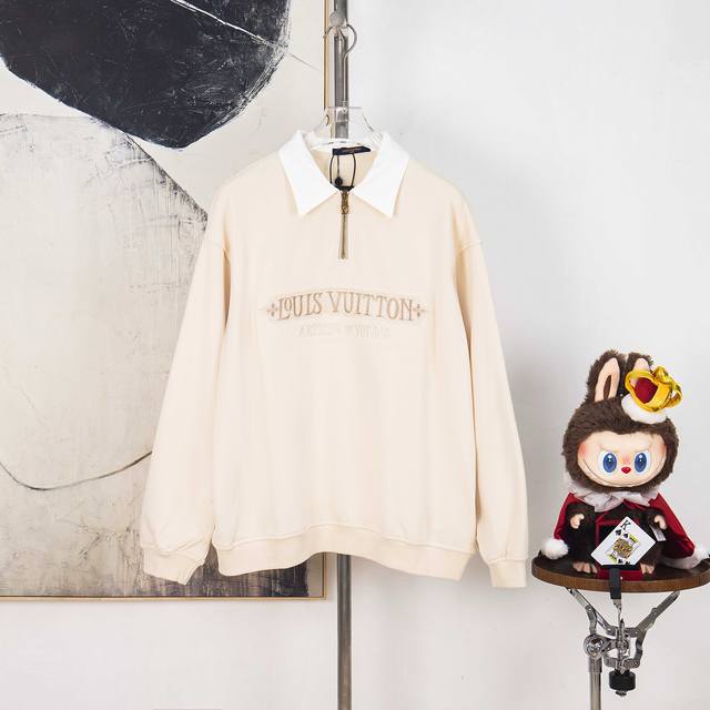 Zp版本［独家供应］ Louis Vuitton 盘格刺绣拉链polo卫衣 面料：采用380鱼鳞单股毛圈，长纱棉定织定染，螺纹搭配2*2双纱螺纹，同缸定染。 面