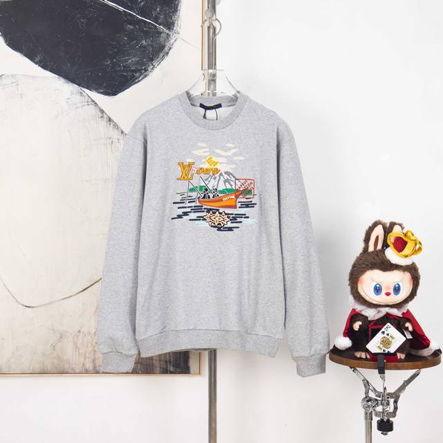Zp版本［独家供应］ Louis Vuitton 钓鱼景观Nigo刺绣卫衣 面料：采用380克双股毛圈 长纱精棉。 面料：螺纹搭配2*2配套双纱。 工艺：刺绣采