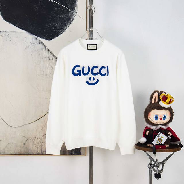 Zp版本［独家供应］ 古驰笑脸字母针织圆领毛衣 Gucci专柜一致毛衣 面料高弹仿兔毛包芯纱精品针织 网红热门款百搭Os版型最大可穿180斤左右 进口机器纺织耗