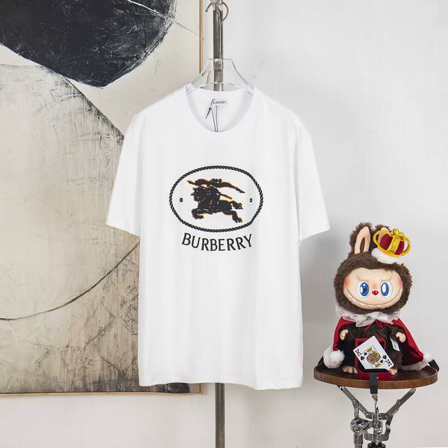 Zp版本［独家供应］ Burberry 巴宝莉 270克圆领短袖T恤 品牌经典 贴布发泡绒面战马字母Logo压花工艺 官方同步 高版本 高品质 时尚个性 百搭潮