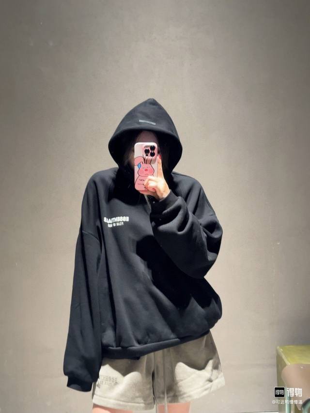爆款模特图 顶级版本Fear Of God Essentials Fall24 Holiday系列 Fleece Hoodie 连帽简约硅胶字母舒适加绒字母卫衣