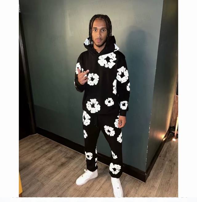爆款模特图 过绿X 顶级外贸版本Cactus Denim Tears Wreath Sweatpants460克重磅100%纯棉发泡卫裤男女同款 订织32支环锭
