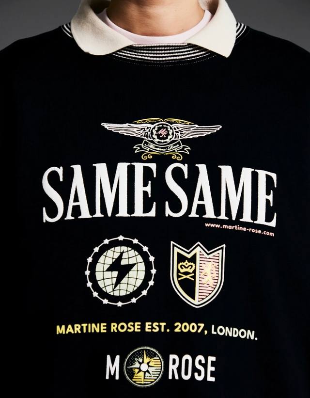 500克版本 Martine Rose Fw25复古徽章印花假两件加厚重磅卫衣学院风，男女同款 颜色 : 黑色 尺码 : S M Lxl