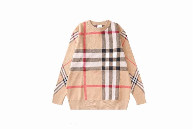 Burberry 巴宝莉 拼色格纹圆领毛衣 男女同款 情侣素款 全部对色定染羊毛针织毛衣 呈现提花精纺的格纹图案 柔软亲肤 双层针织很厚实 面料柔软极为舒适 亲