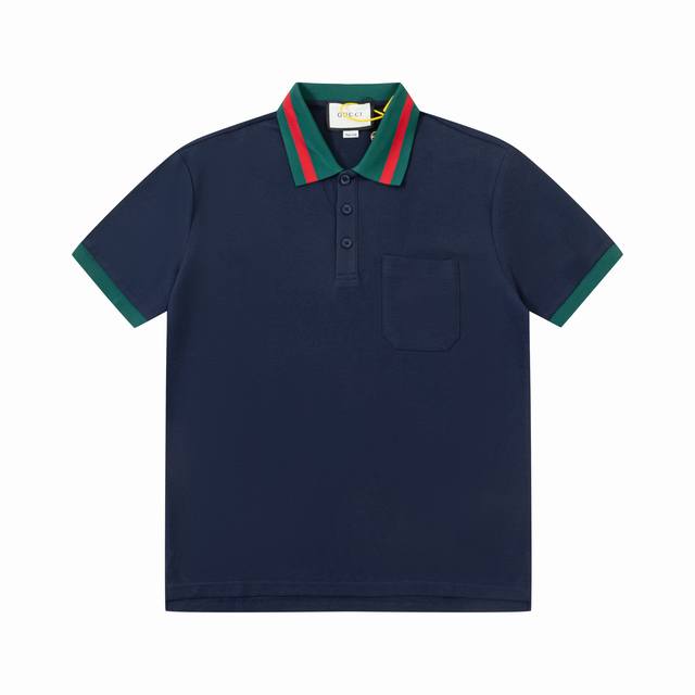 Gucci 古驰 双G字母刺绣异色拼领口袋polo衫 原版面料 原版订制辅料 官方同款 采用230克纯棉珠地面料,定制 同缸染面料 手感非常舒服爽滑 版型挺阔有