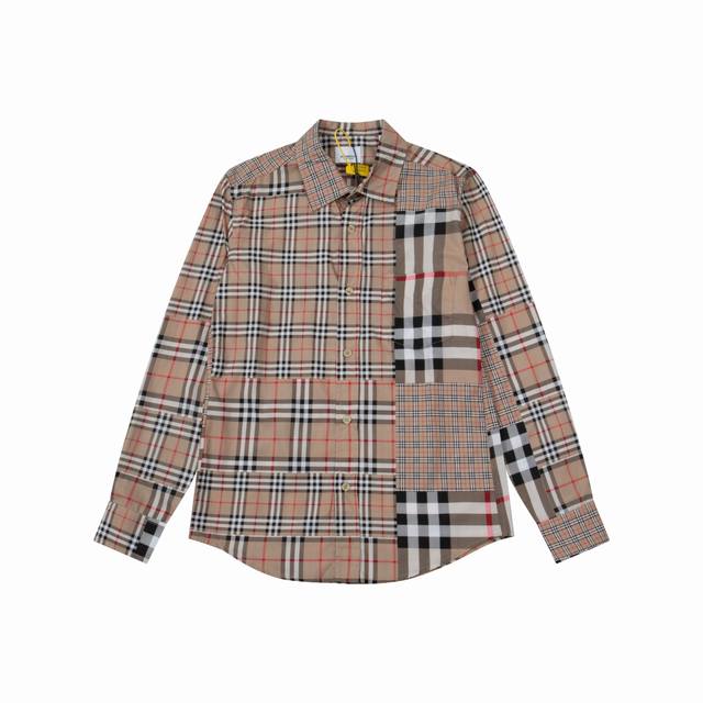 Burberry 巴宝莉 限量款拼接撞色长袖衬衣 各大网红同款衬衫 百分百纯棉衬衫面料 这款衬衫包含了Bbr所有衬衫经典格纹拼接而成 耗时剪裁 难度极高 报废率