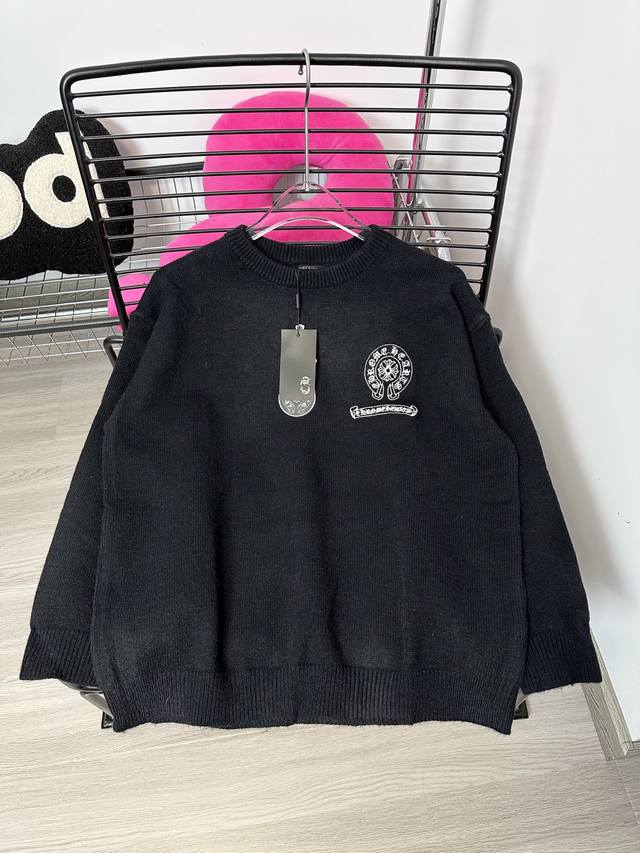 款号：Hmy185# Chrome Hearts Ch克罗心经典Logo马蹄刺绣圆领针织毛衣 爆款针织版型用砂线针织拼接而成 7针提花机作业 纱线精选柔软舒适