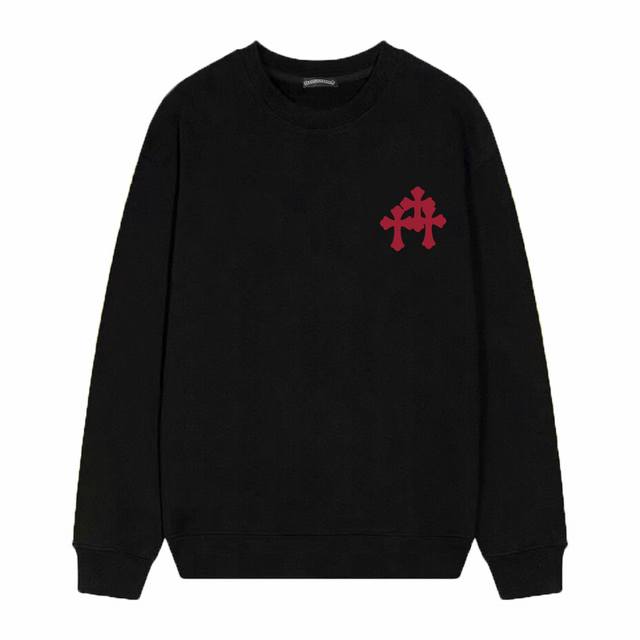 款号D36 Chrome Hearts 克罗心印花圆领毛圈卫衣 面料升级 市场独家款 380克高克重百分百纯棉 提前做过预缩水1×1双纱 男女同款 马蹄印十字架