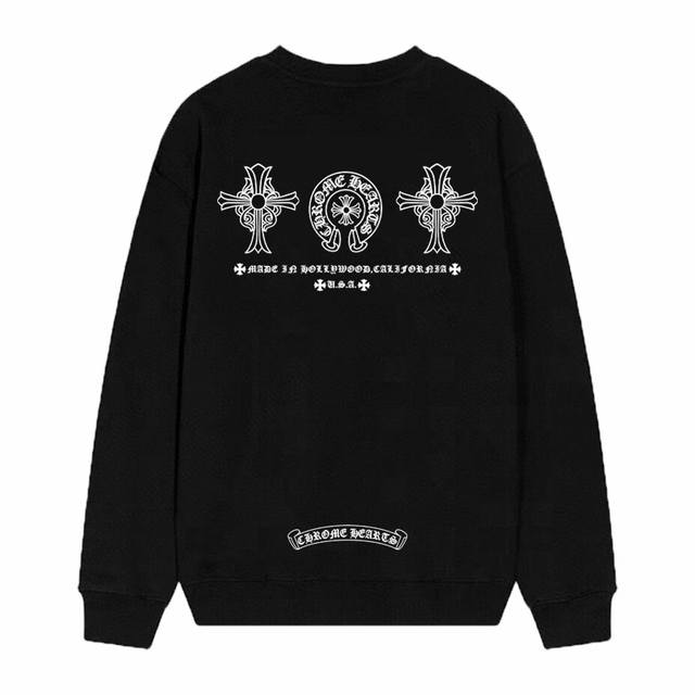 款号D30 Chrome Hearts 克罗心印花圆领毛圈卫衣 面料升级 市场独家款 380克高克重百分百纯棉 提前做过预缩水1×1双纱 男女同款 马蹄印十字架
