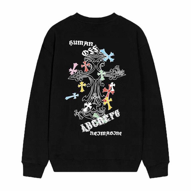 款号D27 Chrome Hearts 克罗心印花圆领毛圈卫衣 面料升级 市场独家款 380克高克重百分百纯棉 提前做过预缩水1×1双纱 男女同款 马蹄印十字架