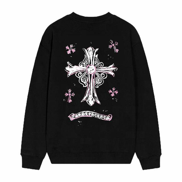 款号D23 Chrome Hearts 克罗心印花圆领毛圈卫衣 面料升级 市场独家款 380克高克重百分百纯棉 提前做过预缩水1×1双纱 男女同款 马蹄印十字架