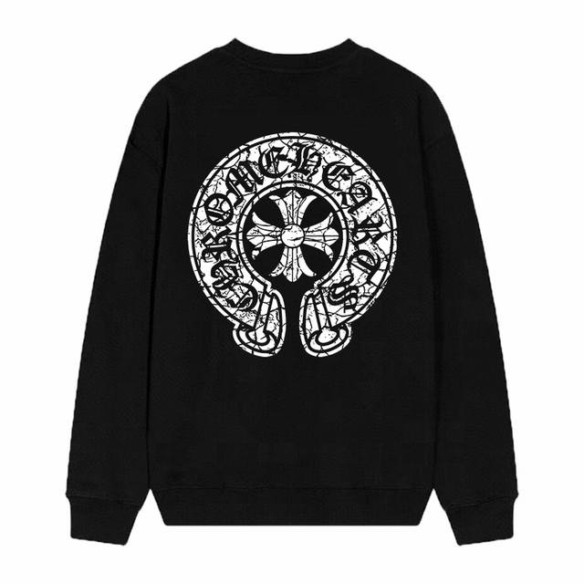 款号D20 Chrome Hearts 克罗心印花圆领毛圈卫衣 面料升级 市场独家款 380克高克重百分百纯棉 提前做过预缩水1×1双纱 男女同款 马蹄印十字架
